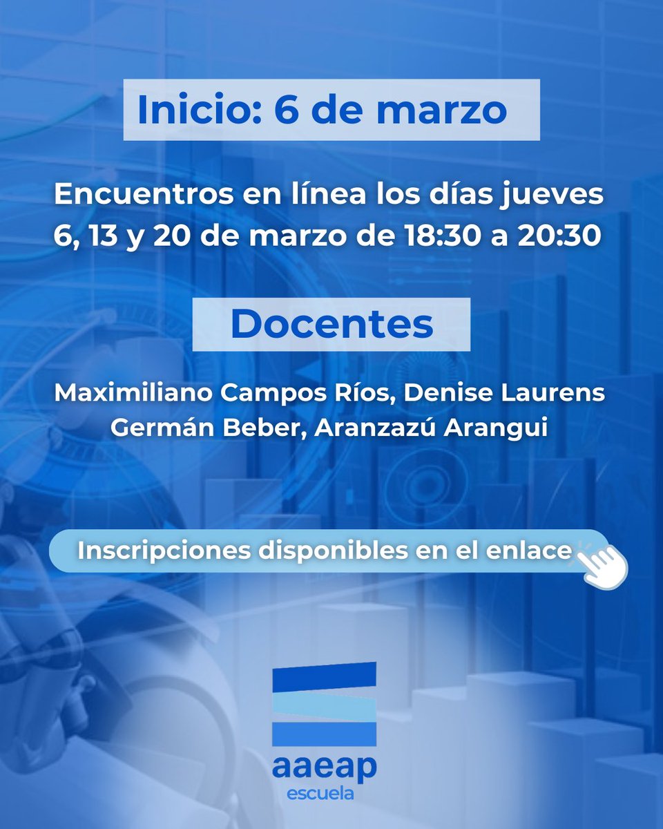 AAEAPok's tweet photo. 🔹 ESCUELA AAEAP | Nodo Paraná Medio 🔹
💡 IA para Docencia e Investigación Académica
📅 6, 13 y 20 de marzo | 🕡 18.30 a 20.30 hs
👩‍🏫 Docentes: M. Campos Ríos, D. Laurens, G. Beber, A. Arangui
💻 Virtual |
📩Enlace de información e inscripción: https://t.co/4ZMbx4CKCh https://t.co/ddCtpVsYIa