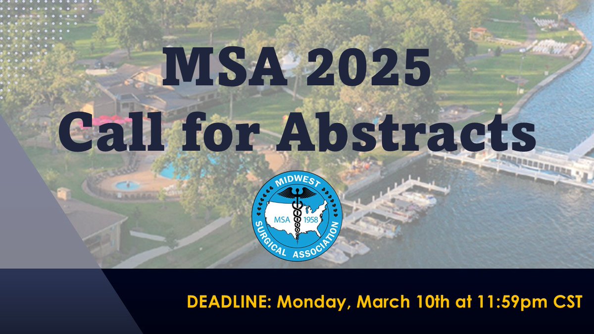 MidwestSurgicalAssoc (@midwestsurgical) on Twitter photo Upcoming Deadline!
Submit original research for a chance to present at #MSA25
Submit: tinyurl.com/4pr2acym
<a href="/ScottRSteeleMD/">Scott R. Steele</a> <a href="/HallowellPeter/">Peter Hallowell</a> Upcoming Deadline!
Submit original research for a chance to present at #MSA25
Submit: tinyurl.com/4pr2acym
<a href="/ScottRSteeleMD/">Scott R. Steele</a> <a href="/HallowellPeter/">Peter Hallowell</a>