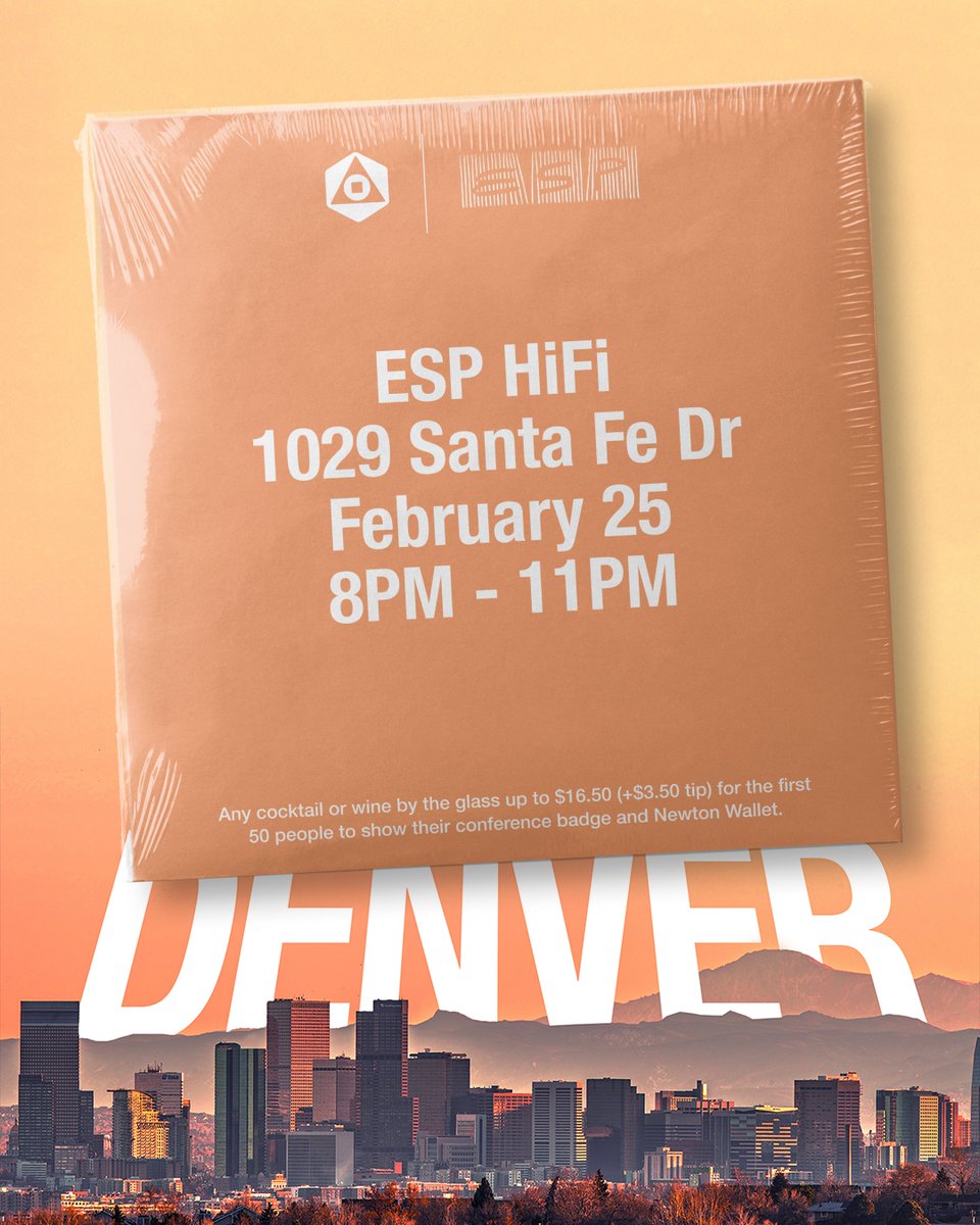 Every day this week we'll announce Newton Specials that you can redeem in Denver. SImply show your Newton account and <a href="/EthereumDenver/">ETHDenver 🏔🦬🦄</a> badge to claim.

Sign up at magicnewton.com/portal and stop by ESP tonight for a drink. Details below. Enjoy!