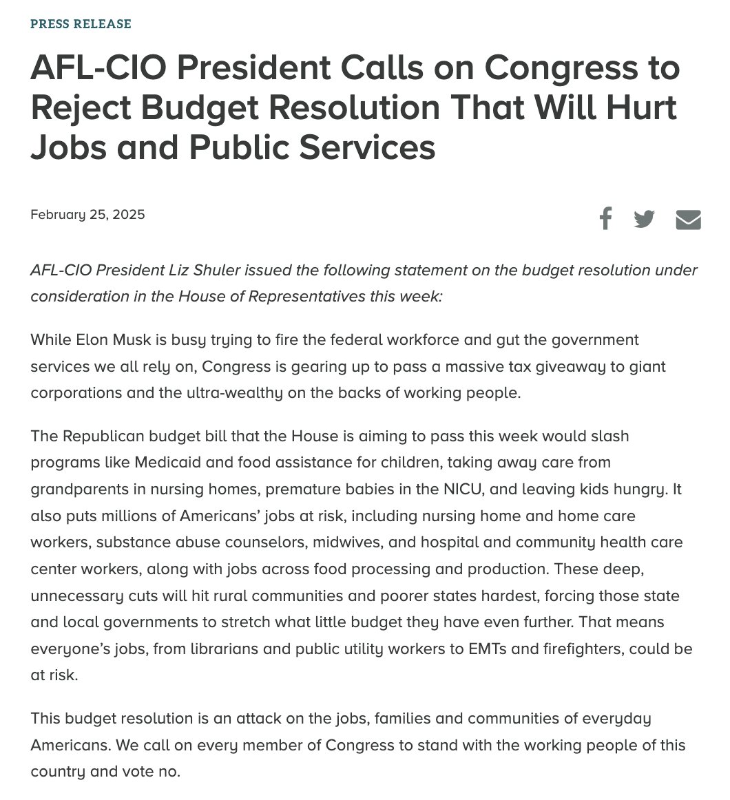 The House Republicans’ budget puts millions of jobs at risk and slashes essential services for children, seniors, and families. From nursing home and home care to food processing and production, working people keep our communities running. Congress must reject this bill.