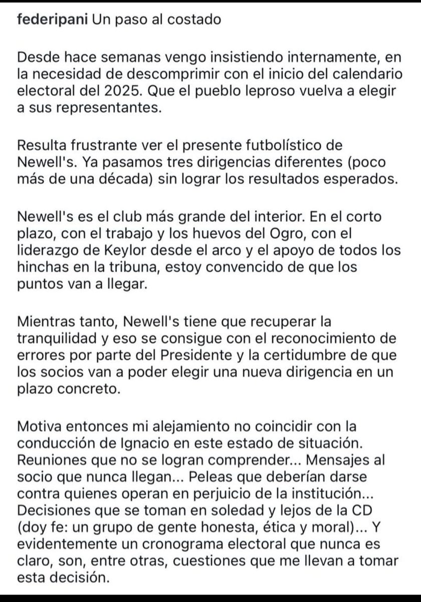 okdobleamarilla's tweet photo. 🚨#AHORA | Renunció Federico #Ripani en #Newells 🔴⚫
📌El Vicepresidente segundo anunció que dio "un paso al costado"
✍🏻"Newell's tiene que recuperar la tranquilidad", aseguró https://t.co/A53slQu8ta