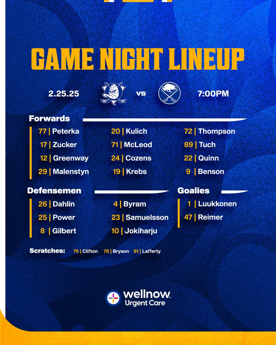 Tonight's look against the Ducks! ⚔️

#LetsGoBuffalo