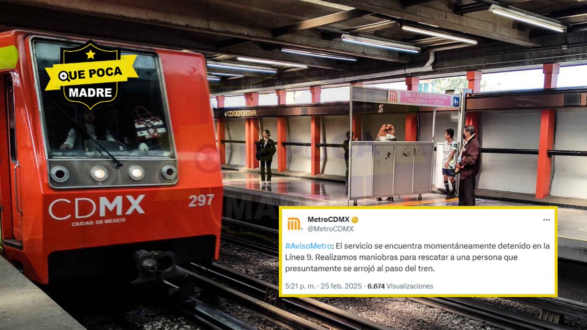 QuePocaMadre_Mx's tweet image. 🚇 SE LANZA A LAS VÍAS DEL METRO… ¡Y SOBREVIVE! 😱🚨

👉 #CDMX | Esta tarde, el servicio en la #Línea9 del @MetroCDMX se suspendió por unos minutos luego de que un hombre de aproximadamente 35 años se arrojara a la zona de vías. Afortunadamente, el sujeto no perdió la vida y fue…