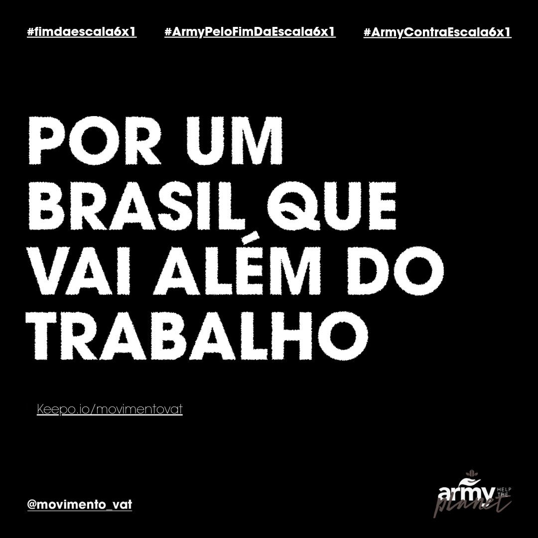 ARMY_HTP's tweet photo. 🚨🚨🚨 A PEC (Proposta de Emenda à Constituição) pelo fim da escala 6x1 acaba de ser protocolada na Câmara e iniciará a sua tramitação nessa casa do Congresso.

A PEC, que é fruto do Movimento VAT - Vida Além do Trabalho, ganhou o apoio e a assinatura de milhões de brasileiros, lutando por condições de trabalho mais dignas.

Vamos continuar acompanhando e apoiando!

ARMY PELO FIM DA ESCALA 6X1

#ArmyPeloFimDaEscala6x1
#ArmyContraEscala6x1
#fimdaescala6x1