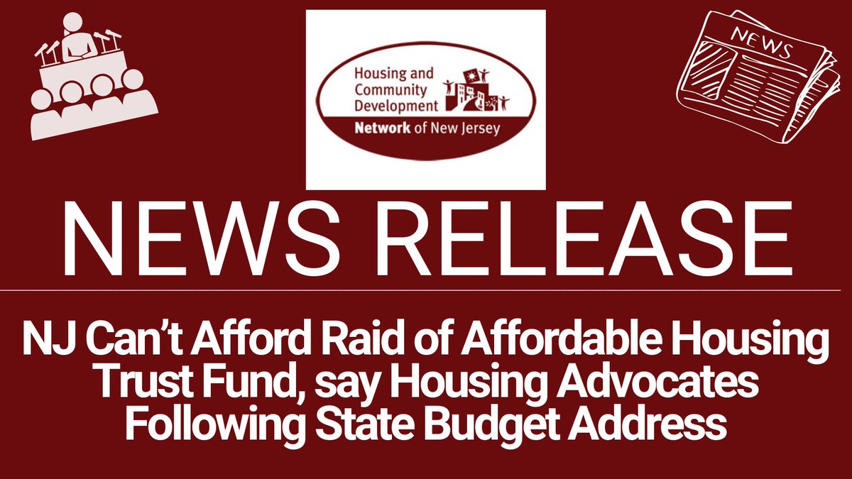 HCDNNJ's tweet photo. NEWS RELEASE 🗞️

NJ Can’t Afford Raid of Affordable Housing Trust Fund, say Housing Advocates Following State Budget Address

THREAD 🧵 https://t.co/DezIhjSifJ