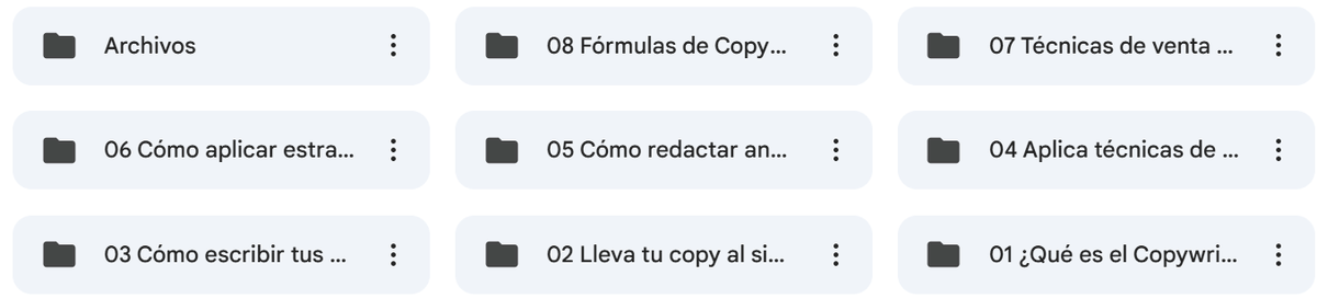 ENCONTRAMOS GRATlS OTRO QUE VALE 700 D0LARES ASI QUE GUARDALO.

CURSO DE COPYWRITING PARA APRENDER A ESCRIBIR Y VENDER MÁS drive.google.com/drive/folders/…
