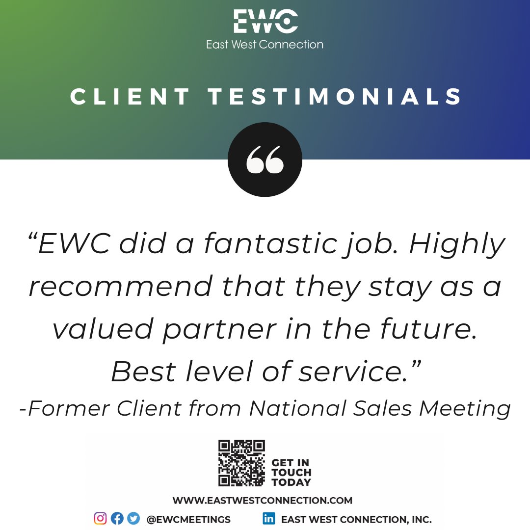 EWCMeetings's tweet photo. “Excellence in All We Do” is how we perform and present ourselves to you. Our goal is to exceed expectations and serve as the company with exceptional execution and delivery.

#corporateevents #meetings 
#ewc #EWCmeetings #mbe 
#meetingplanner #meetingprofs 
#eastwestconnection https://t.co/Nf1xvlhAAP