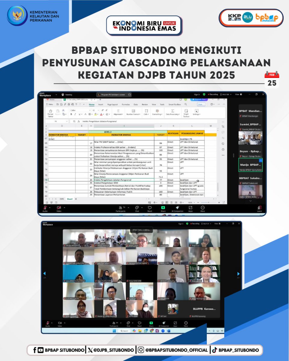 DJPB_SITUBONDO's tweet photo. BPBAP Situbondo mengikuti penyusunan cascading pelaksanaan kegiatan DJPB Tahun 2025

@HandoyoBoyun @BudidayaKKP @BudidayaKKP https://t.co/CcdcJt6hcu