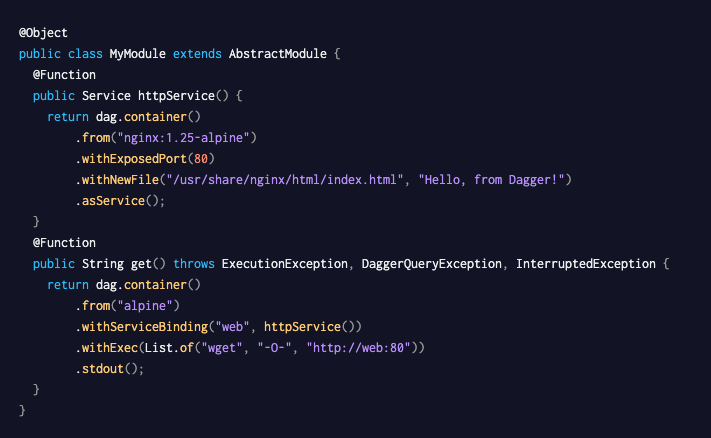 dagger_io's tweet photo. The @java community asked, and we delivered. The Dagger Java SDK is now available. Try it out! 👇 https://t.co/OE21cjZ2Pq