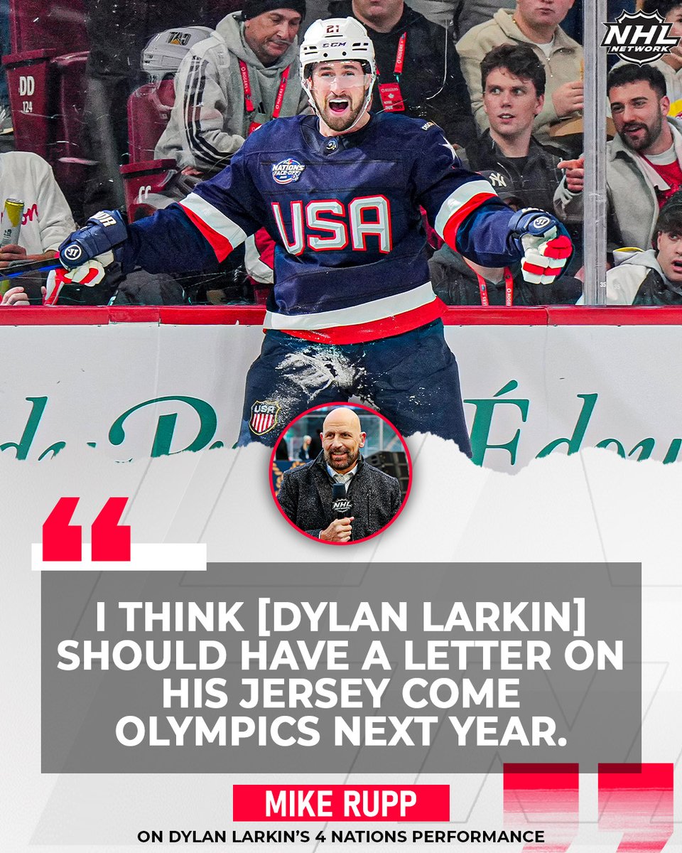 .<a href="/Rupper17/">Mike Rupp</a> loves what he saw from Dylan Larkin at the #4Nations Face-Off! #LGRW
