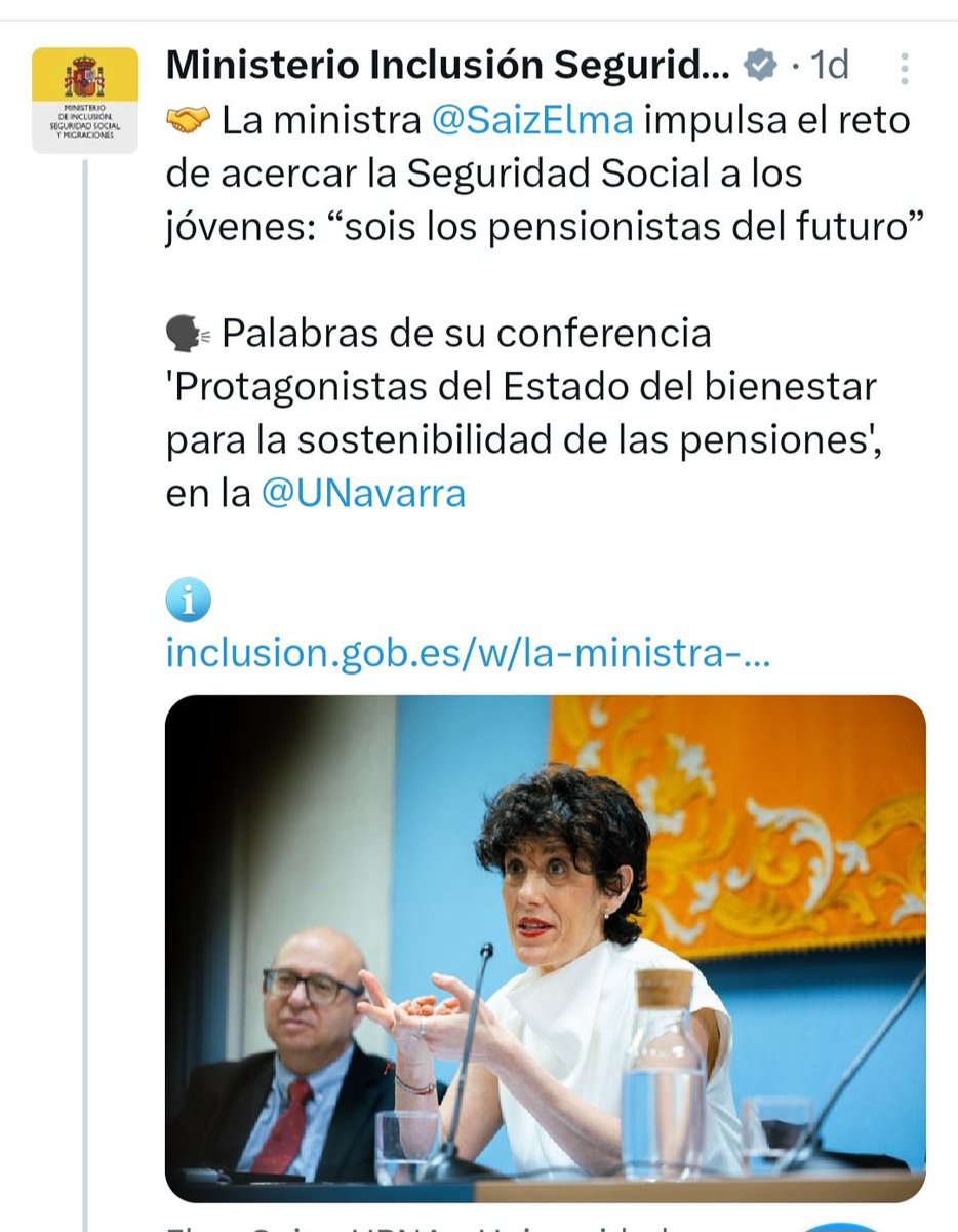 Ministra <a href="/SaizElma/">Elma Saiz</a> bien impulsar el acercamiento de la Seguridad Social a los jóvenes,( pensionistas  del futuro), pero y los pensionistas abogados del presente que fueron los jóvenes  de hace 40 años, obligados a cotizar en las mutualidades y que vd. abandona en la PL?
JUSTICIA!