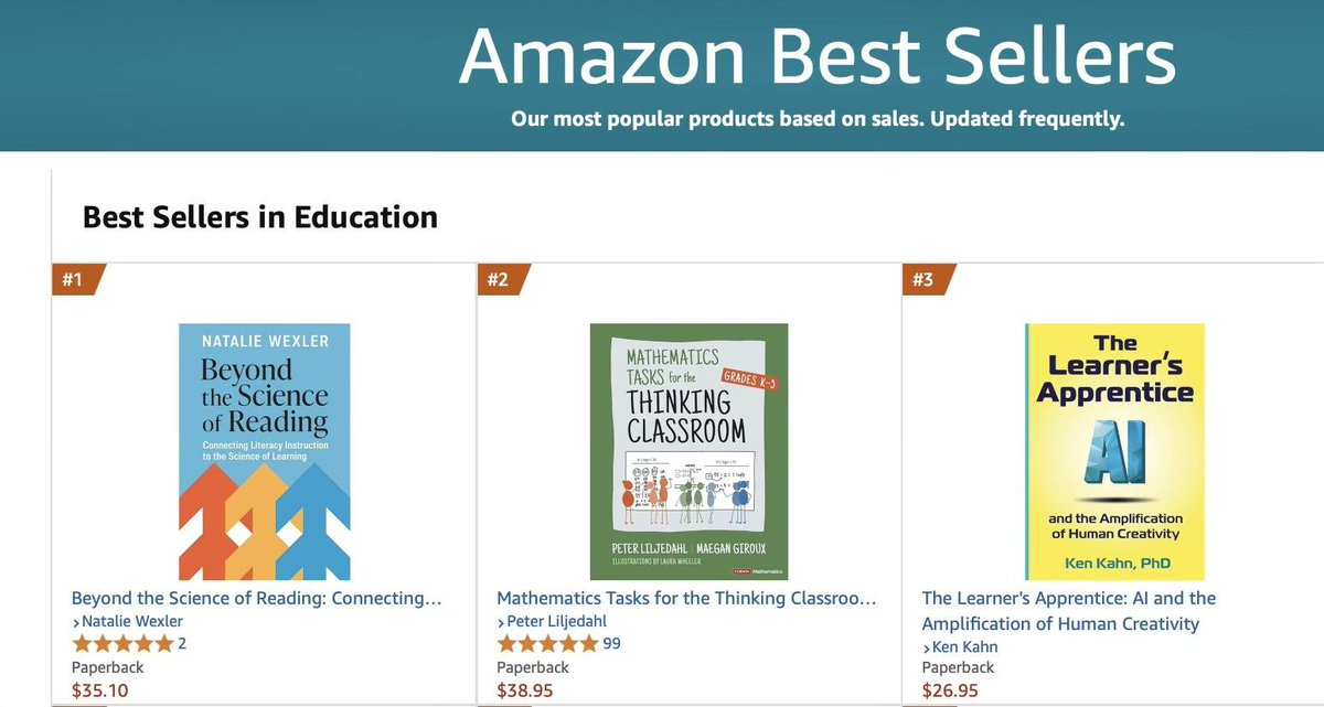 Our new book, "The Learner's Apprentice: AI and the Amplification of Human Creativity" is #3 on the Amazon Education charts!!! Let's all stand on the side of learners with empowering project ideas and help dethrone the "science of reading." 🙄 🥳

amzn.to/41cQgY0