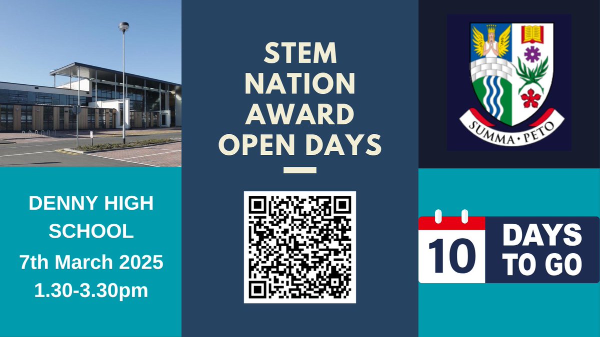 STEM @ Education Scotland (@stemedscot) on Twitter photo The countdown is ON! ⏰ Only 10 days until our first STEM Nation Award open day at <a href="/DennyHighSchool/">Denny High School</a>! Don't wait—secure your tickets today 🎟️ #STEMnation <a href="/DennyHighSTEM/">Denny High STEM</a> <a href="/ConnectedFalk/">Connected Falkirk</a> <a href="/EducationScot/">Education Scotland</a> The countdown is ON! ⏰ Only 10 days until our first STEM Nation Award open day at <a href="/DennyHighSchool/">Denny High School</a>! Don't wait—secure your tickets today 🎟️ #STEMnation <a href="/DennyHighSTEM/">Denny High STEM</a> <a href="/ConnectedFalk/">Connected Falkirk</a> <a href="/EducationScot/">Education Scotland</a>