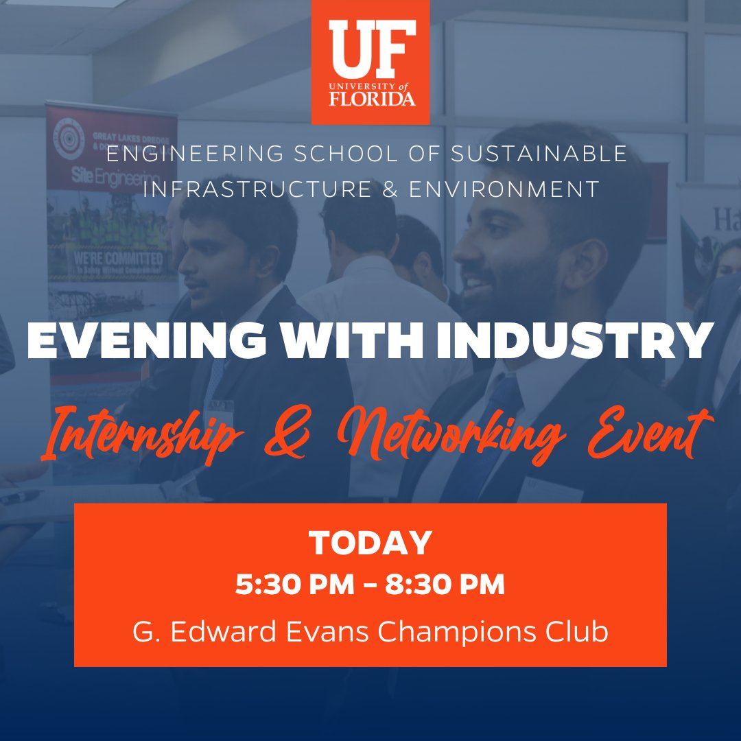 essie_uf's tweet image. Join us tonight for the Evening with Industry internship and networking event! Connect with ESSIE students, alumni, and meet over 100 employers from companies and organizations in civil, coastal, and environmental engineering. See you there!