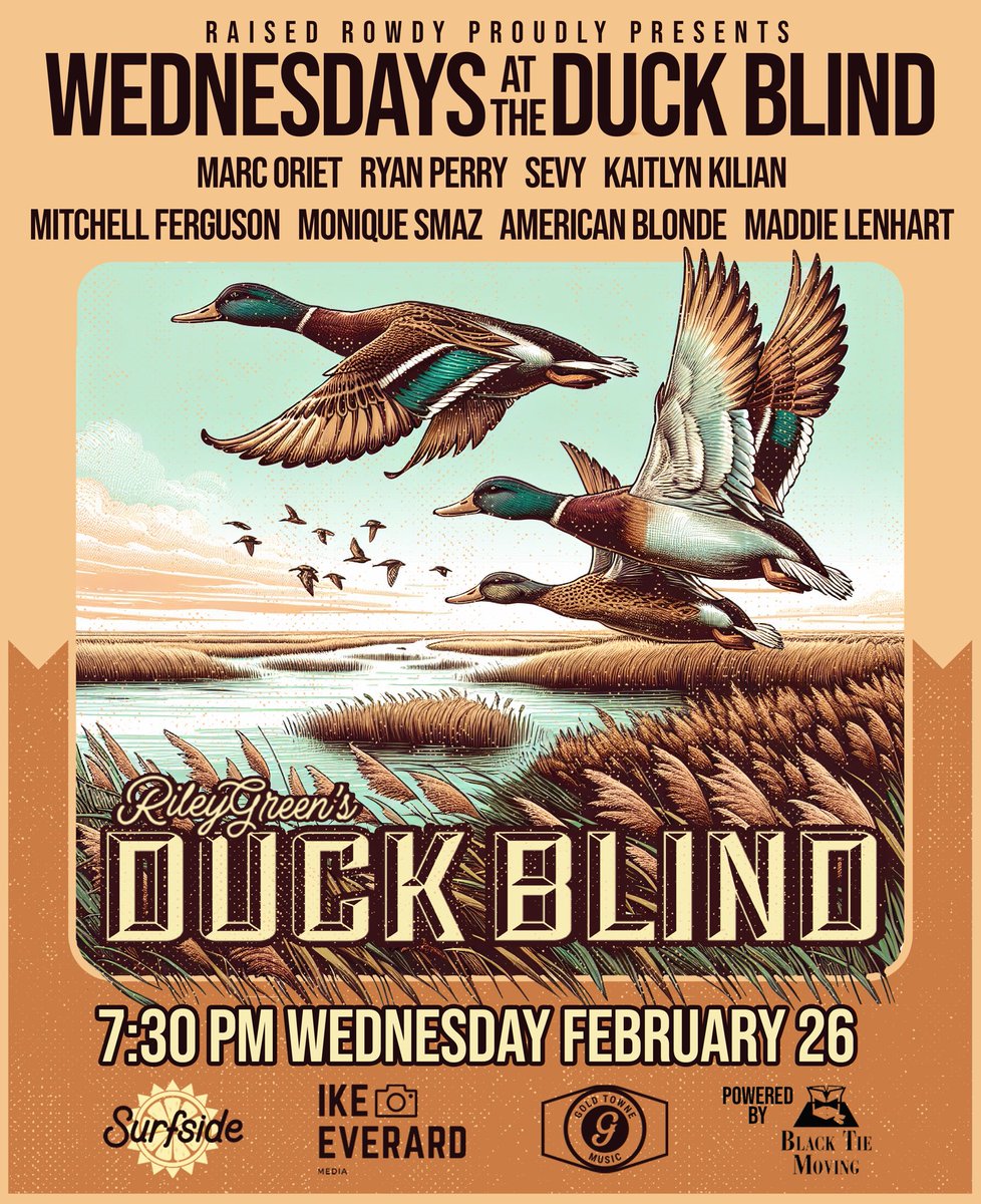 So pumped to get to rock out tomorrow night with <a href="/RaisedRowdy/">Raised Rowdy</a> and this incredible lineup! Y’all come down to Riley’s Duck Blind and support some live music! 🎶
