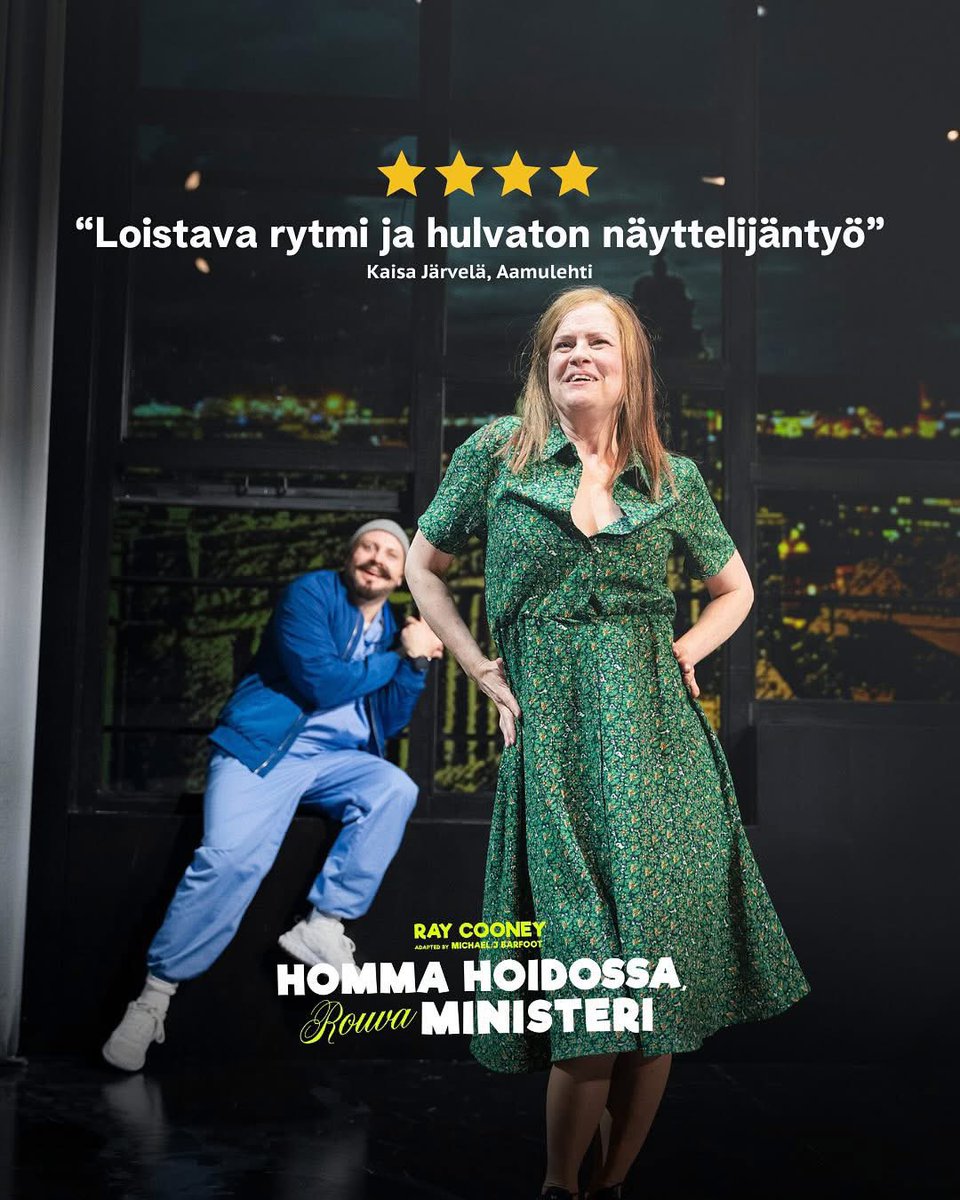 Wonderful to hear that TTT’s production of “It’s Her Turn Now” has been receiving 4 star reviews in Finland. Congratulations all round. #Finland #theatre