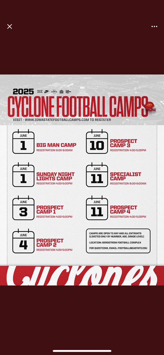 Thank you so much to <a href="/TrentSlattenow/">Trent Slattenow</a> for the personal invite and the coaching staff at <a href="/CycloneFB/">Iowa State Football</a> for the camp invite 
<a href="/WBW_Football/">West Bend West Football</a> <a href="/MJ_NFLDraft/">Mark Johnson</a>