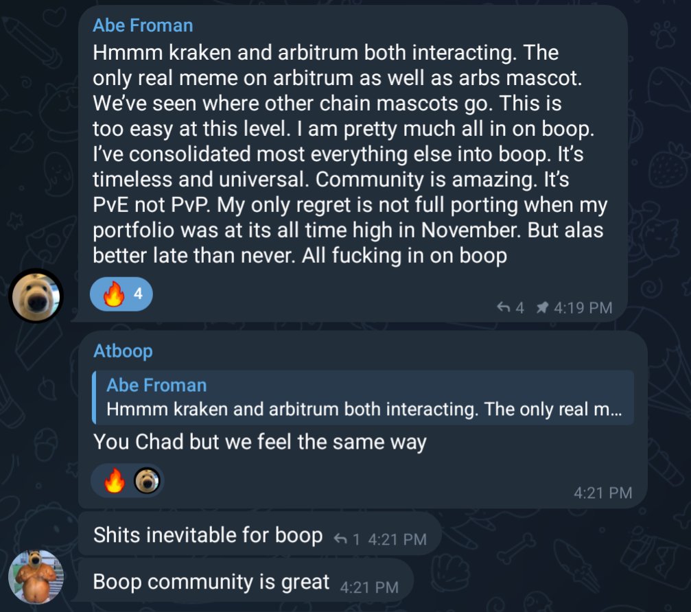 In the depths of w/e point we're at in this cycle, these are the vibes in the TG.

Immaculate. 

Only on <a href="/arbitrum/">Arbitrum</a>