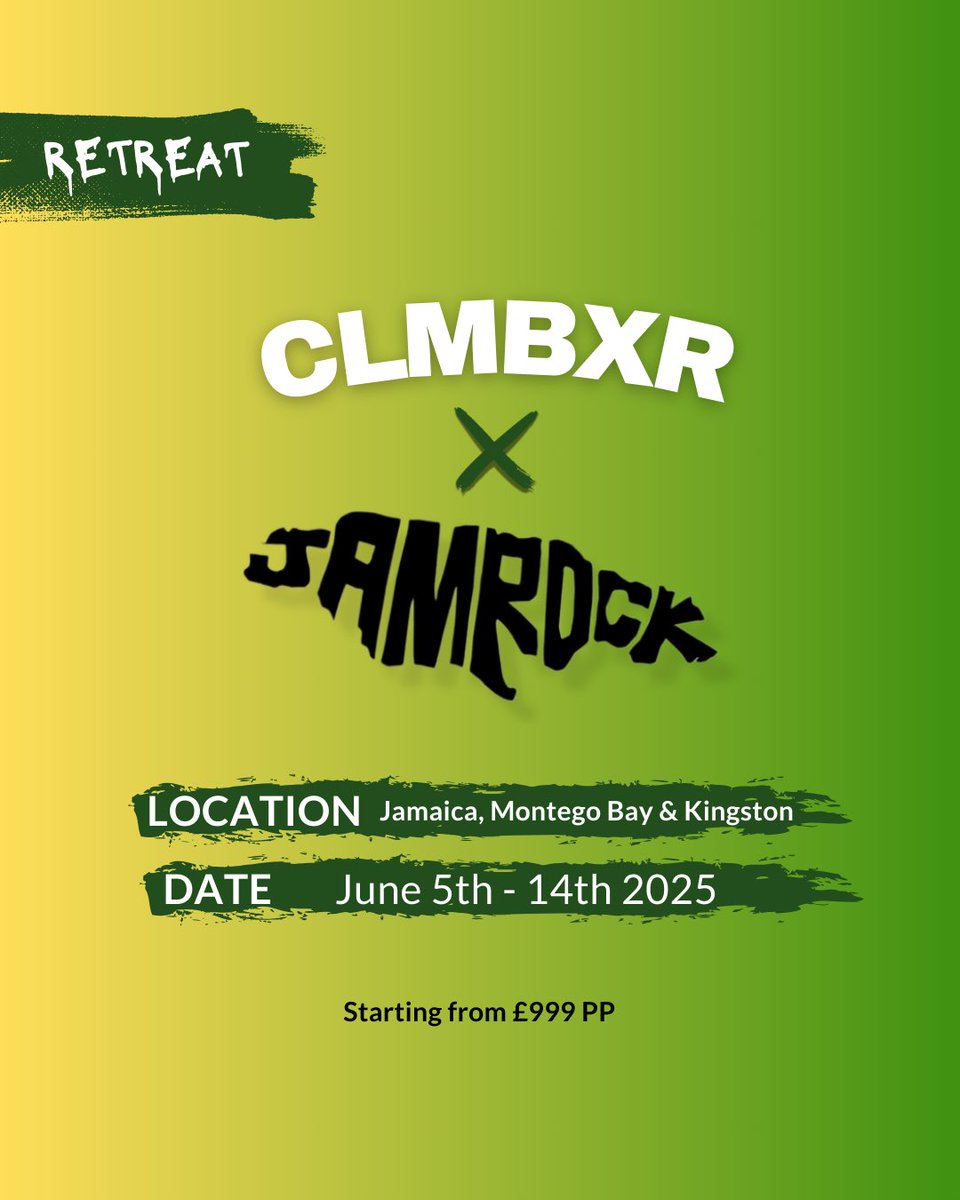clmbxr's tweet photo. Yup, that’s right. Jamaica 2025.

Register you interest here: https://t.co/FDpiQWCaJH https://t.co/NPIIDdyXeX