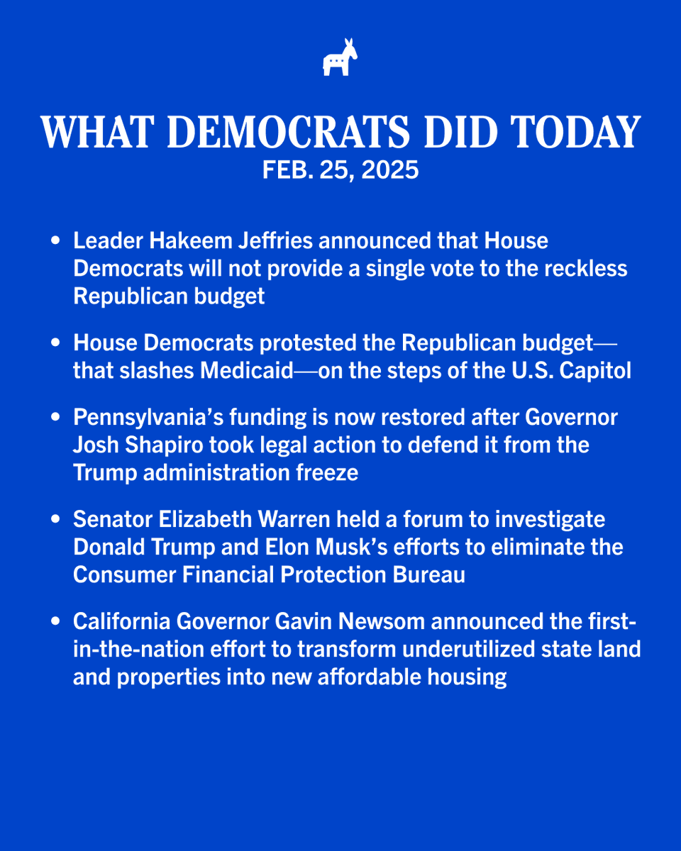 TheDemocrats's tweet photo. Here’s what Democrats did today (February 25): https://t.co/fBr6t1t8Lk