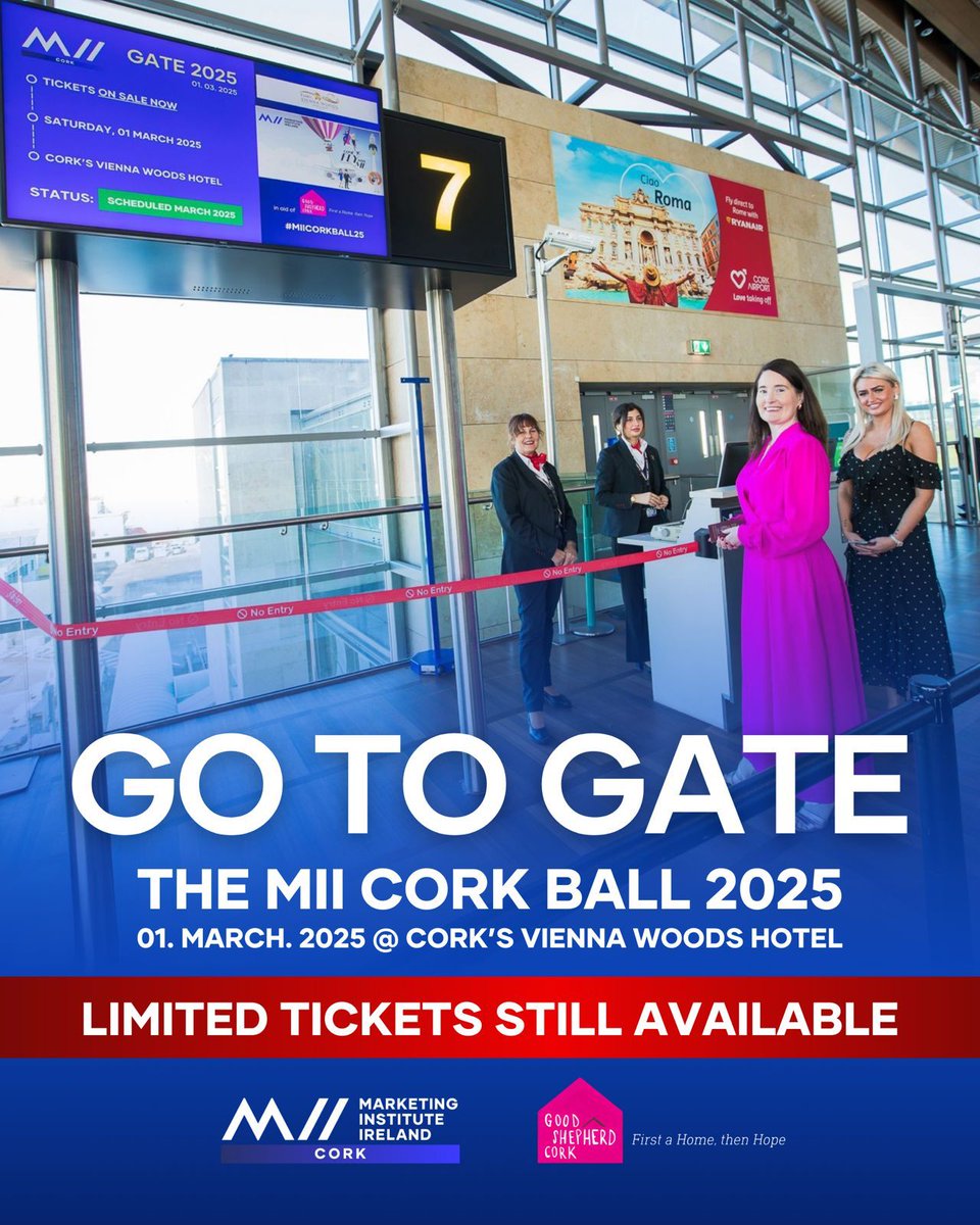 miicork's tweet photo. 🚨 FINAL CALL: "Come Fly With Me" Ball - THIS SATURDAY! 🚨

Limited tickets remaining! ✨

🍽️ 4-course dining at @CorkViennaWoods  
💝CHARITY RAFFLE @EdelHouseCork  
🛍️ Luxury goodie bags 
💃 Dancing all night

👉 Get tickets NOW: https://t.co/UJf0KgLkIX

#MarketingBall2025 https://t.co/0letRiDbO6