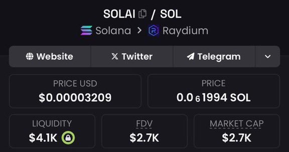 Ryan_stev_'s tweet image. 🚀 Just highlighted $SOLAI at a $2.7K market cap on my TG! 🔥 A true sleeper with huge potential—early investors, this is your chance! 💎 $SOLAI could be ready for its breakout. Don’t miss it! #SOLAI #Crypto #Moonshot #AltcoinSeason