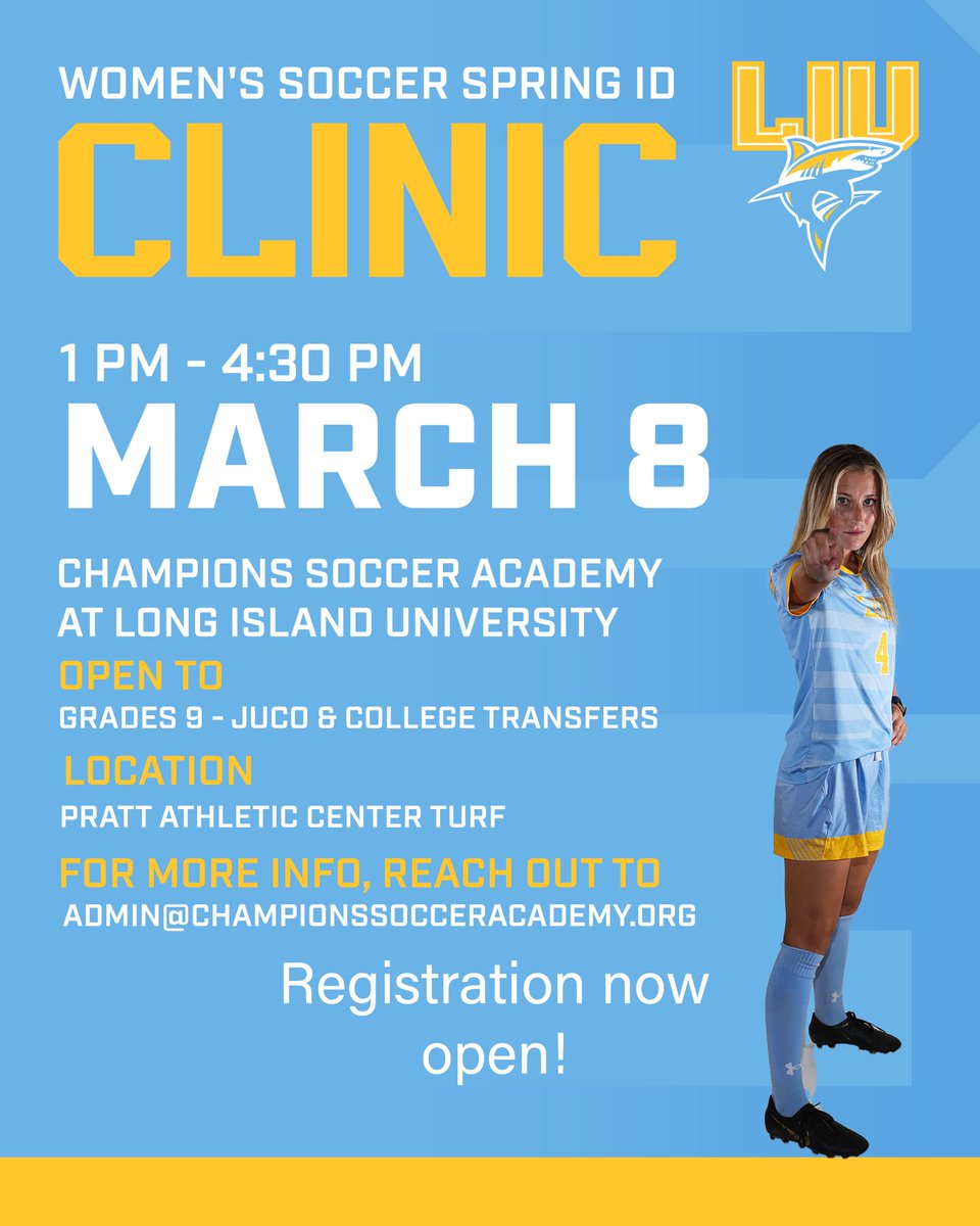 REGISTRATION IS OPEN LINK IN BIO
#liuwsoc #liuathletics #longislanduniversity #finsup #nec #NECWSOC #ncaa