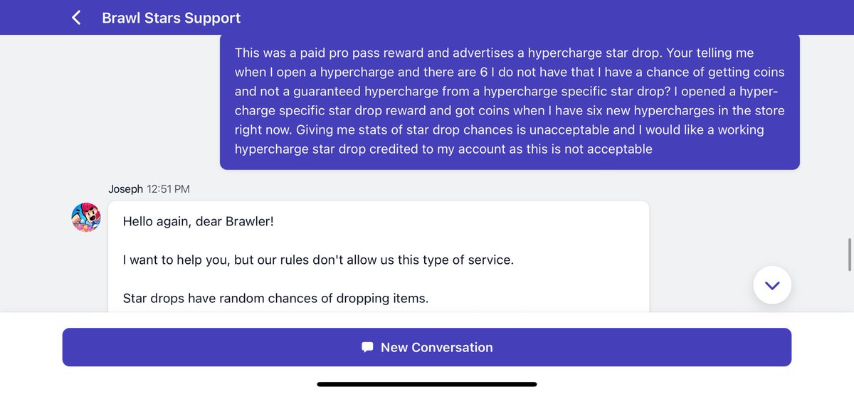 Greg - FragginWagon (@thefragginwagon) on Twitter photo Hey <a href="/SupercellHelp/">Supercell Support</a> a question for you. New pro pass comes out, I buy it and when I redeem the Hypercharge star drop it gives me 1000 coins. I see 6 new hypercharges in my storeโฆ I was unaware hypercharge stardrops could not give hypercharge if there are some available. Help? Hey <a href="/SupercellHelp/">Supercell Support</a> a question for you. New pro pass comes out, I buy it and when I redeem the Hypercharge star drop it gives me 1000 coins. I see 6 new hypercharges in my storeโฆ I was unaware hypercharge stardrops could not give hypercharge if there are some available. Help?
