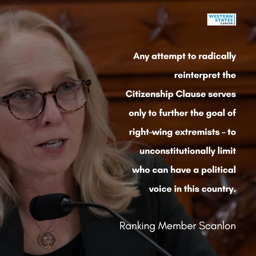 Undermining Birthright Citizenship has long been a goal of white nationalists. Thank you to <a href="/RepMGS/">Congresswoman Mary Gay Scanlon</a> for standing up for a just and inclusive democracy in a hearing today and calling out the impact of eliminating this Constitutionally-protected right.