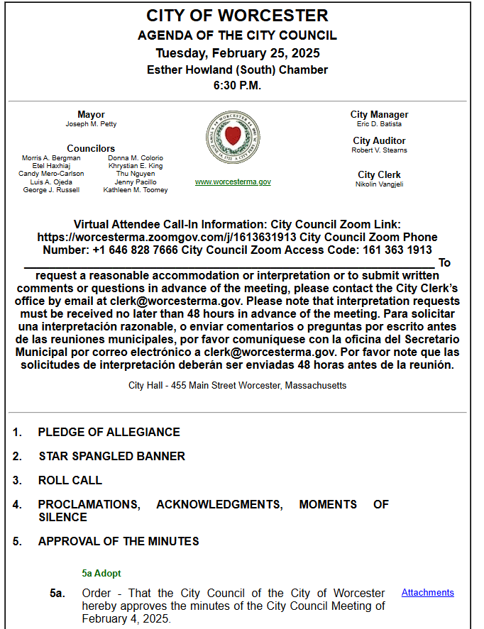 On the agenda for Worcester City Council: bocce courts, chickens, 311 operations, Feb 15 snowstorm, HERO act, financial update, and orders on ballpark, snow removal, CPA, warming ctrs, opoid settlement, and more: worcesterma.gov/agendas-minute…
#WorcPoli
