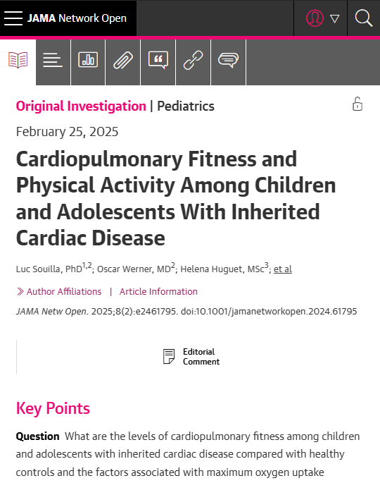 JAMA Network Open (@jamanetworkopen) on Twitter photo Levels of cardiopulmonary fitness + physical activity were lower in children + adolescents with congenital heart disease vs healthy controls. <a href="/Pascal_Amedro/">Pascal Amedro</a> ja.ma/43cwj61 Levels of cardiopulmonary fitness + physical activity were lower in children + adolescents with congenital heart disease vs healthy controls. <a href="/Pascal_Amedro/">Pascal Amedro</a> ja.ma/43cwj61
