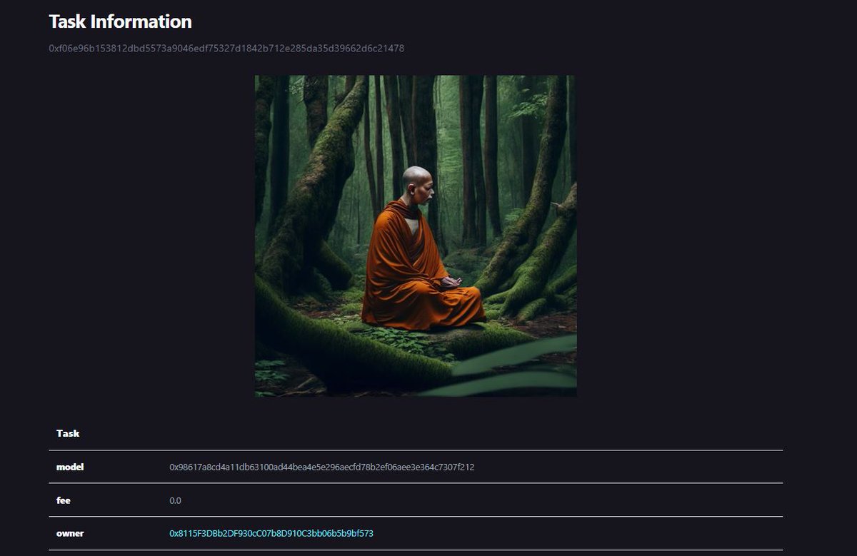 Arbius just helped an AI create an image of a monk—powered by your GPUs.  Humans posted the job, miners solved it. Real co-creation, not crypto  grind. #AI #Crypto