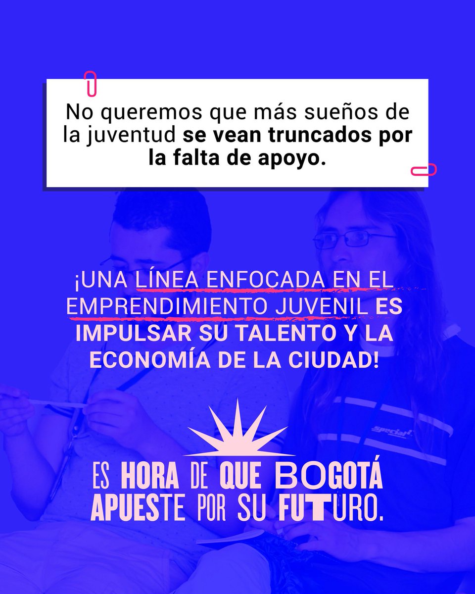 💥 Si el futuro es de la juventud, ¿por qué emprender sigue siendo tan difícil? 💥 Firma para que los emprendimientos no se queden solo en sueños 👉 emprenderesjuventud.com

Apostar por la juventud emprendedora es apostarle a una Bogotá desarrollada y llena de oportunidades. Pero