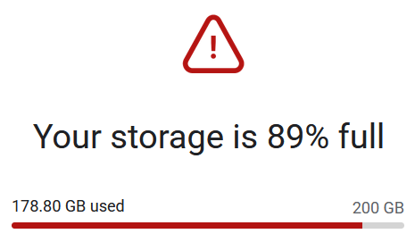 IonNight_'s tweet photo. @Google I know its 178.8GB there, why are you so annoying? Its still over 20GB left. 
When you make an account, you have 15GB and no warning for it being full until 12GB+

Why cant the warning be customized? https://t.co/2I1iekzVLe