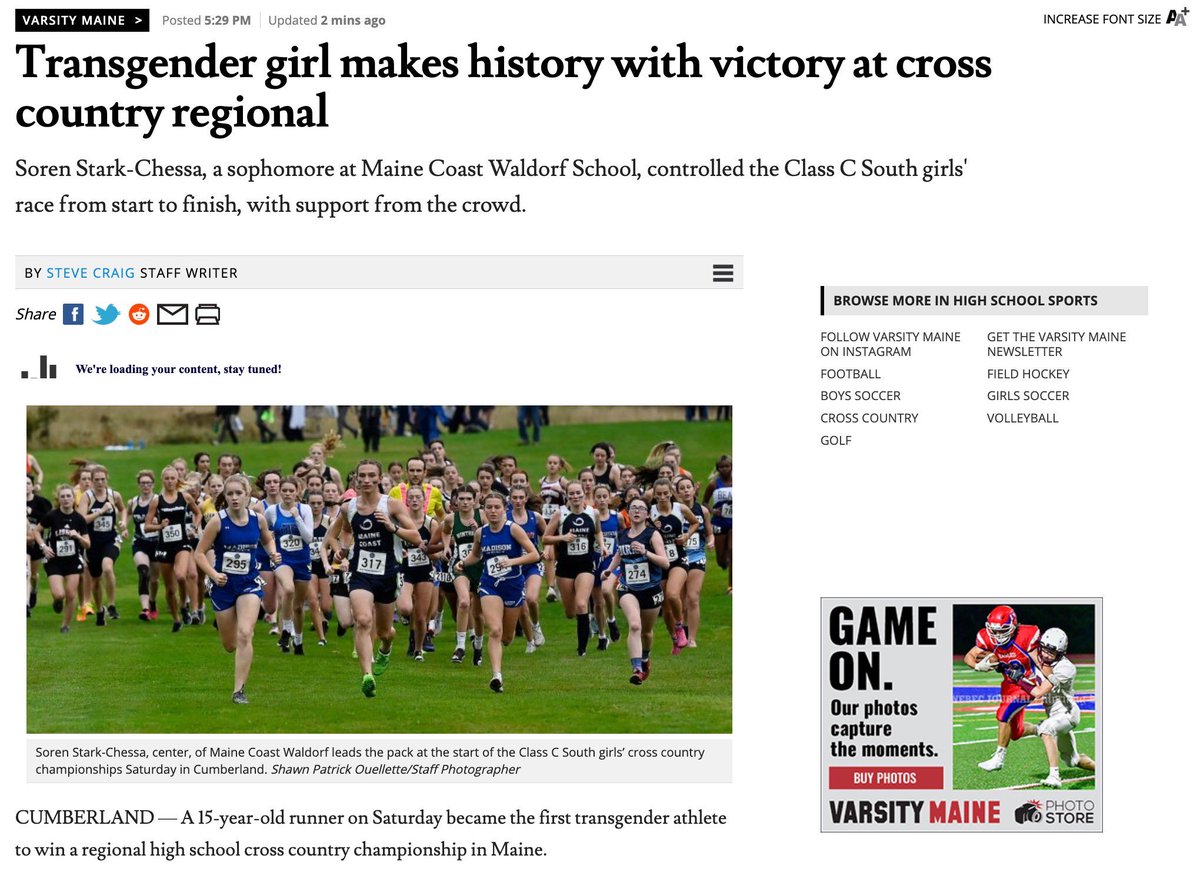 As the Maine House of Representatives prepares to censure Rep. Laurel Libby, its worth remembering: 

She’s being stripped of her vote for doing exactly what the Press Herald did, ie publishing an image of a male athlete beating girls in sports.
