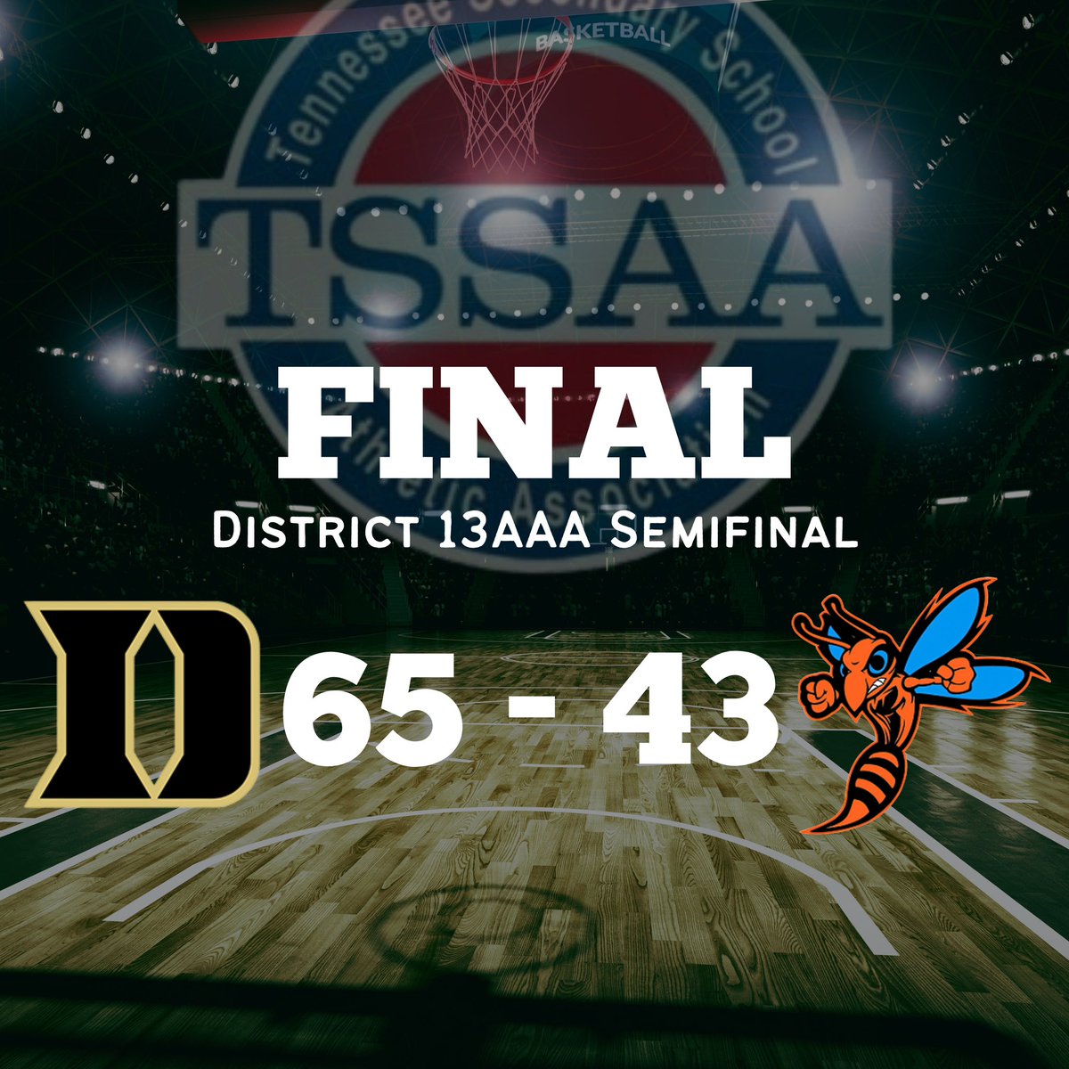 Hornets drop the semifinal match to Dyersburg and will face Obion County on Thursday at 6 PM at Dyer County High School.