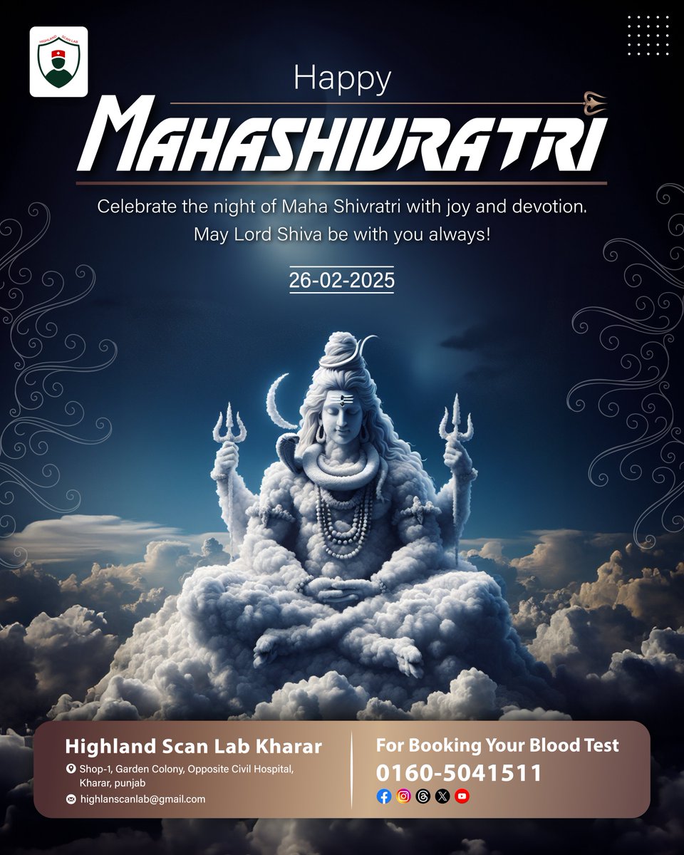 HighlandScanLab's tweet photo. Wishing you and your family a blessed #MahaShivratri! #HighlandScanLab is dedicated to providing you with the highest #QualityDiagnosticServices to keep you and your #FamilyHealthy. #BookYourAppointments now!
.
#DrJatinderSingh #MahaShivratri2025 #BestLab #BloodTest #GetTested https://t.co/KfgZSLQoOe