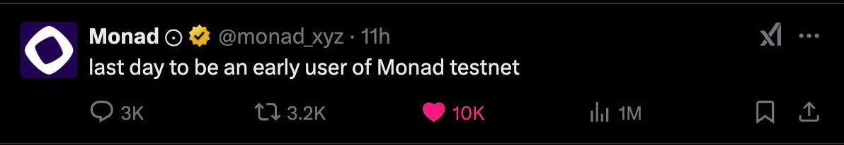 TONDailyTK's tweet photo. Today is your final chance to engage with the @monad_xyz testnet as an early bird. If you're sidelined, follow these steps immediately:

1. Trade Tokens on Uniswap
Buy or sell tokens seamlessly.  
🔗https://t.co/Xd9yHNTmDd

2. Purchase a Domain at @NadDomains 
Secure your unique domain name.  
🔗https://t.co/QhEOMAI9Oa

3. Stake $MON on @apr_labs 
Put your $MON to work and earn rewards.  
🔗https://t.co/J3vzR1BY1N

4. Trade or Add Liquidity on @Bean_DEX
Buy, sell, or provide liquidity with ease.  
🔗https://t.co/oXQesPgF2p

5. Trade on @bebop_dex
Fast and efficient token trading.  
🔗https://t.co/uZ61mZpLYs

6. Trade on @KuruExchange 
Swap tokens effortlessly.  
🔗https://t.co/1nCc4ZutT2

7. Trade on @LFJ_gg
Explore decentralized trading options.  
🔗https://t.co/Ibu5Zx8FAt

8. Lend or Borrow on @kinzafinance
Access lending and borrowing services.  
🔗https://t.co/n6ceWe4KVD

9. Create a Contract on @Owlto_Finance
Deploy your own contract on Monad Testnet.  
🔗https://t.co/C7V5ZpeXRk

10. Create a token on @naddotfun 
Create a meme token with ease.  
🔗https://t.co/1Zzb61FYB8

11. Mint NFTs on Magic Eden
🔗https://t.co/eaccTjMznz

12. Mint NFTs on @monadverse
🔗https://t.co/Fni5btp8PB

13. Mint NFTs on @chogstarrr 
🔗https://t.co/sCFG8ZNSVk

14. Mint Morkie NFTs
🔗https://t.co/OvtSrZ9lZk

15. Play @fantasy_top_  (Raised $4.2M)
🔗https://t.co/Zkik6n4LQ0