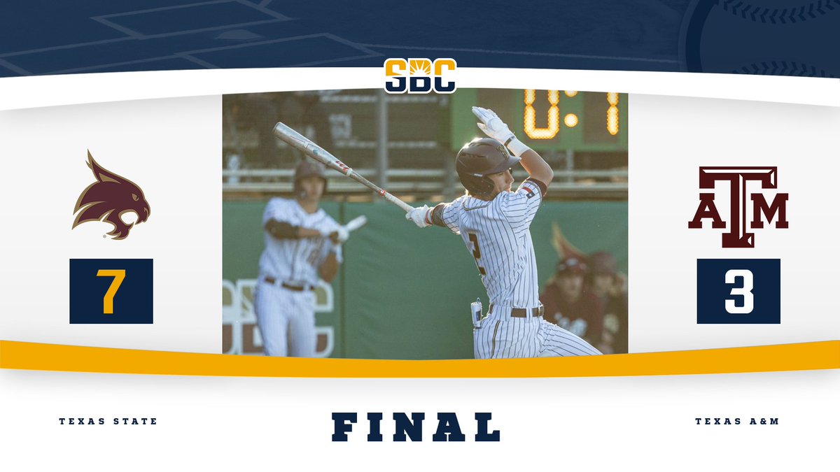 𝗔𝗧𝗘 𝗔𝗡𝗗 𝗟𝗘𝗙𝗧 𝗡𝗢 𝗖𝗥𝗨𝗠𝗕𝗦.

<a href="/TxStateBaseball/">Texas State Baseball</a> takes down No. 1 Texas A&amp;M, 7-3, in a matchup for in-state bragging rights. ☀️⚾️
