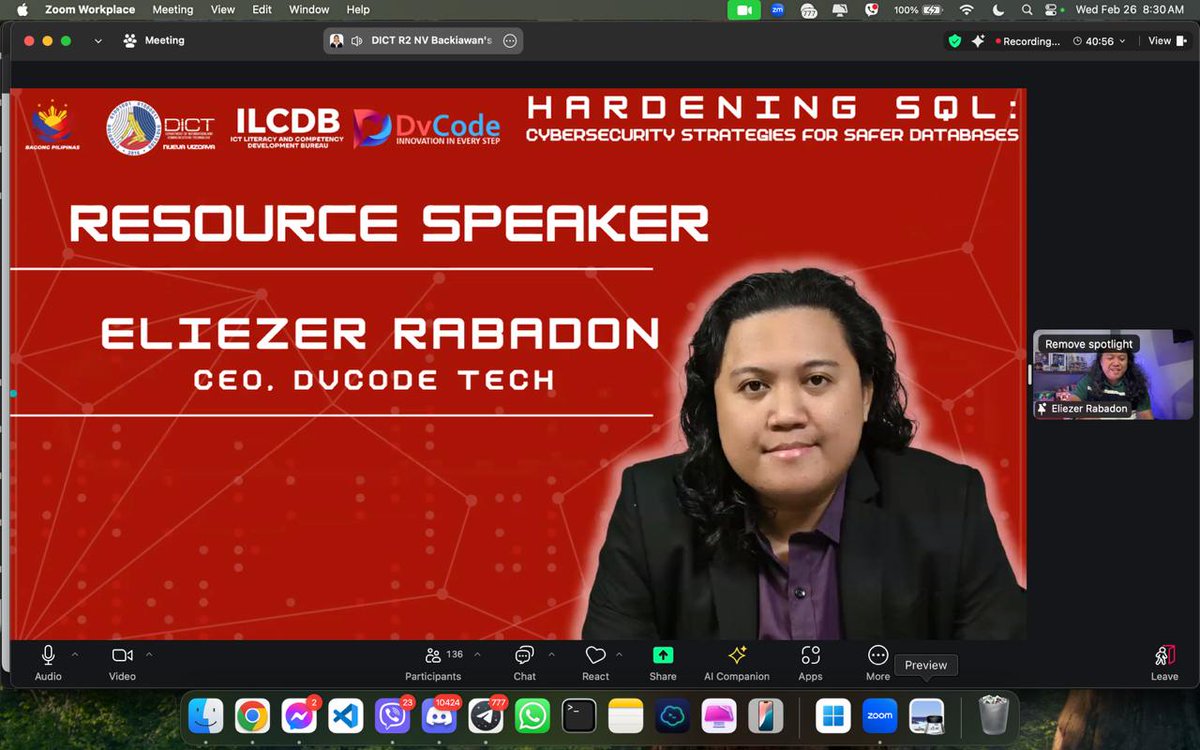 web3Bulacan's tweet photo. 🔐 JUST WRAPPED: Our 'Hardening SQL' cybersecurity workshop with resource speaker Eliezer Rabadon, CEO of DvCode! Special thanks to DICTNV and ILCDB for organizing this essential training for our tech community. 

Thanks to everyone who joined us to learn about creating safer database environments.🎉