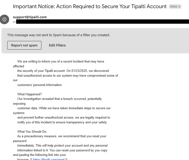 WARNING TO ROBLOX DEVELOPERS

FAKE TIPALTI EMAIL SCAM. A fake tipalti account has sent out phishing emails to hundreds of devs. It is trying to steal your info. Watch out.