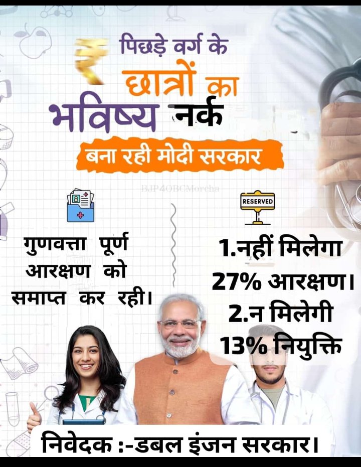 देखलो ओबीसी के लिए परोपकारी कार्य।
ये है डबल इंजन सरकार की देन।
#OBC_13_प्रतिशत_पद_अनहोल्ड_करो 
#OBC 
#MPGIS2025 
<a href="/obc_mahasabha/">ओबीसी महासभा युवा मोर्चा</a> 
<a href="/obckas/">मैं ओबीसी वर्ग को जगा कर ही मानूंगा जय संविधान📘</a> 
<a href="/OBC4MP/">ओबीसी महासभा (रजि.) मध्यप्रदेश</a> 
@ObcForIndia 
@ana