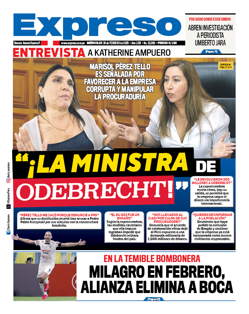 ExpresoPeru's tweet photo. 🗞 ¡Aquí la portada del Diario Expreso para este miércoles 26 de febrero de 2025!

📲 Visita nuestra web: https://t.co/fjIxdl8o4O https://t.co/OjdVVLkCc5
