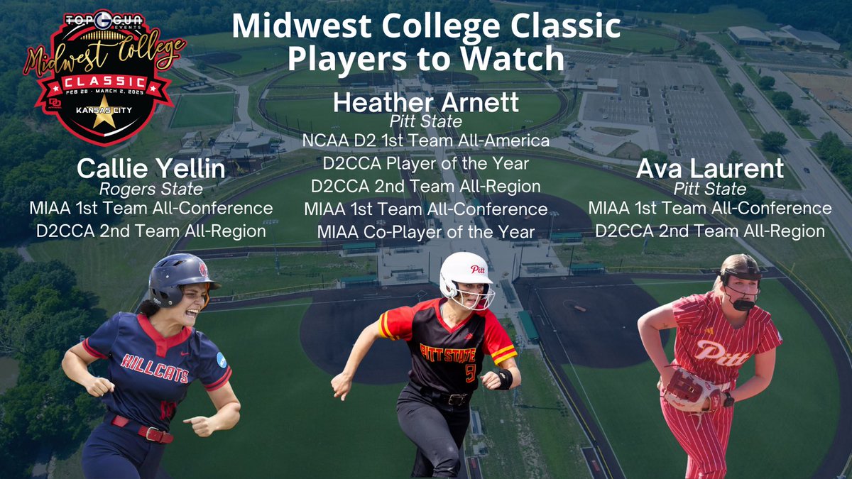 THIS WEEK! The Midwest College Classic is here!💥🥎 Check out the top “Players to Watch For”💪🏼
#MidWestClassic #PlayersToWatch #GameOn #NAIAsoftball #D2softball #bettertogether <a href="/Heather_Arnett9/">Heather Arnett</a> <a href="/Callie_Yellin/">Cal</a> <a href="/AvaArleen/">Ava Laurent</a>
