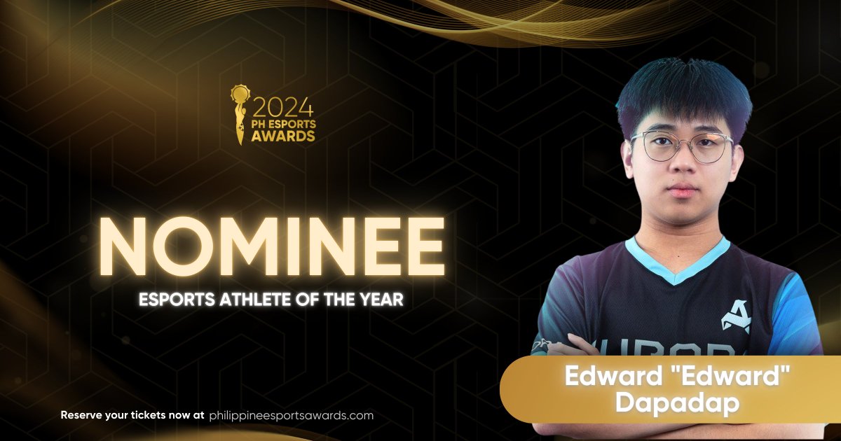 Congratulations to Edward "Edward" Dapadap who has been publicly nominated as Esports Athlete of the Year! 🏆🎥🏆

Show your support for his nomination by liking and sharing this post.
Don't miss out – reserve your tickets now at philippineesportsawards.com or by emailing us at