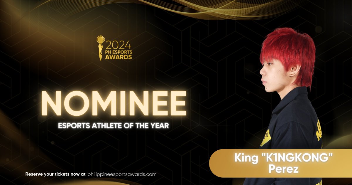Congratulations to King "K1NGKONG" Perez who has been publicly nominated as Esports Athlete of the Year! 🏆🎥🏆

Show your support for his nomination by liking and sharing this post.
Don't miss out – reserve your tickets now at philippineesportsawards.com or by emailing us at