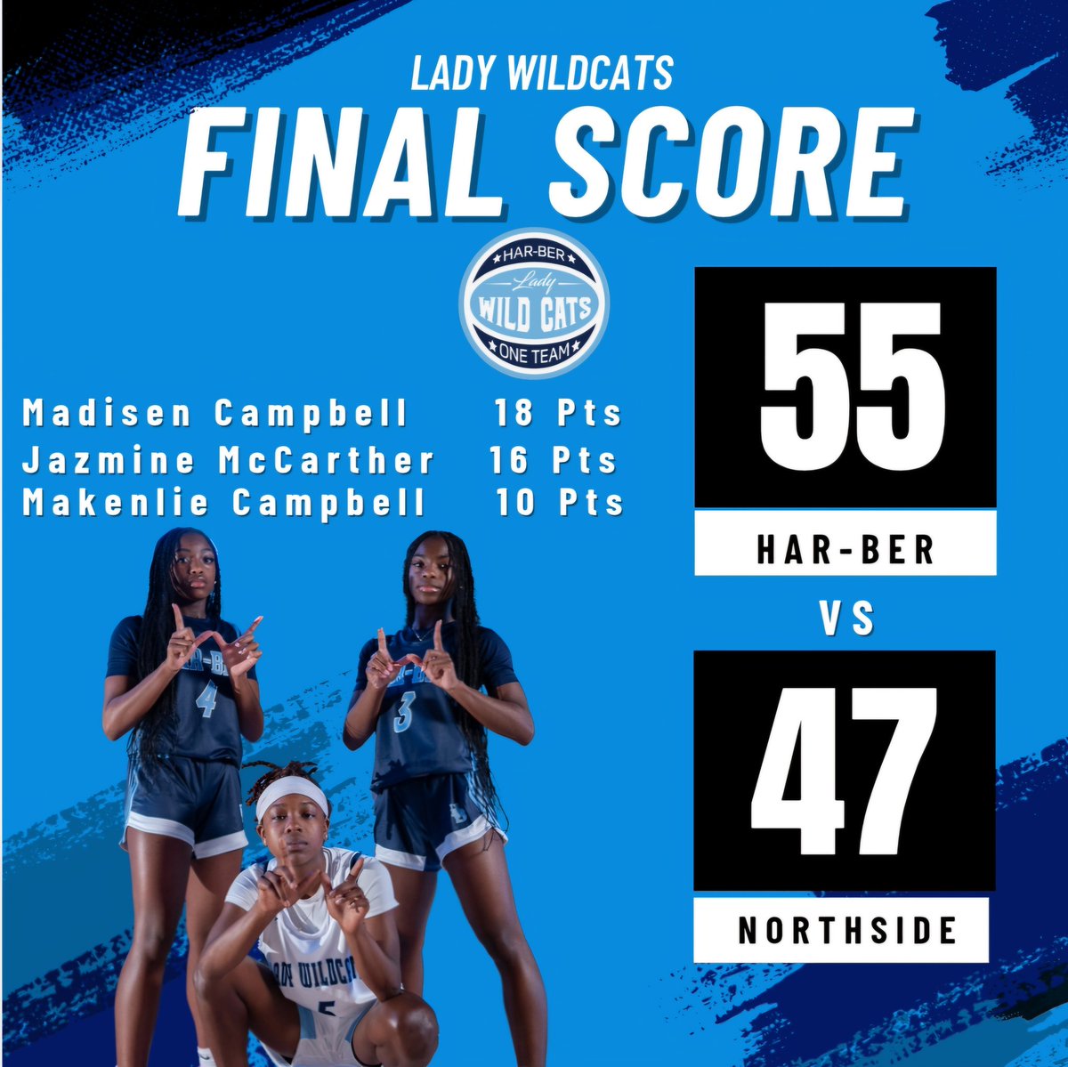 Huge win on the road tonight as the Lady Wildcats defeat the Lady Bears 55-47!!! Way to go Lady Cats!!! 💙🤍#ONETEAM <a href="/HarBerWBB/">Har-Ber Lady Wildcats Basketball</a>