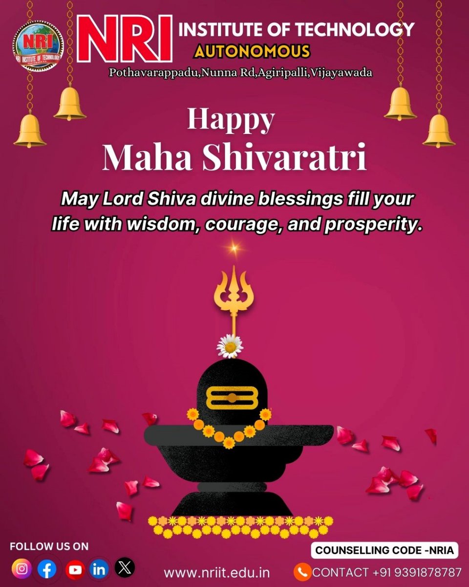 NRIUniversity's tweet photo. Wishing you all a blessed Maha Shivaratri!
May Lord Shiva bless you with wisdom, strength, and success in your academic journey. Let this divine night inspire you to stay determined, work hard, and achieve great heights. Om Namah Shivaya #nriinstituteoftechnology #nriit https://t.co/bGS7CrSog7