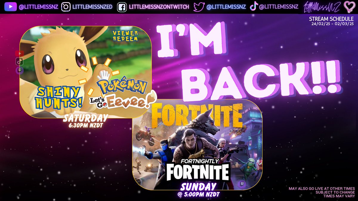 LittleMissNZ's tweet photo. While I am still in America atm, I will be back this weekend. 

Saturday will be pretty relaxed with a show and tell from my trip before I get my first look of the new Fortnite season on Sunday.

Can't wait to see catch up with everyone ❤️ https://t.co/2zEmSUirvR