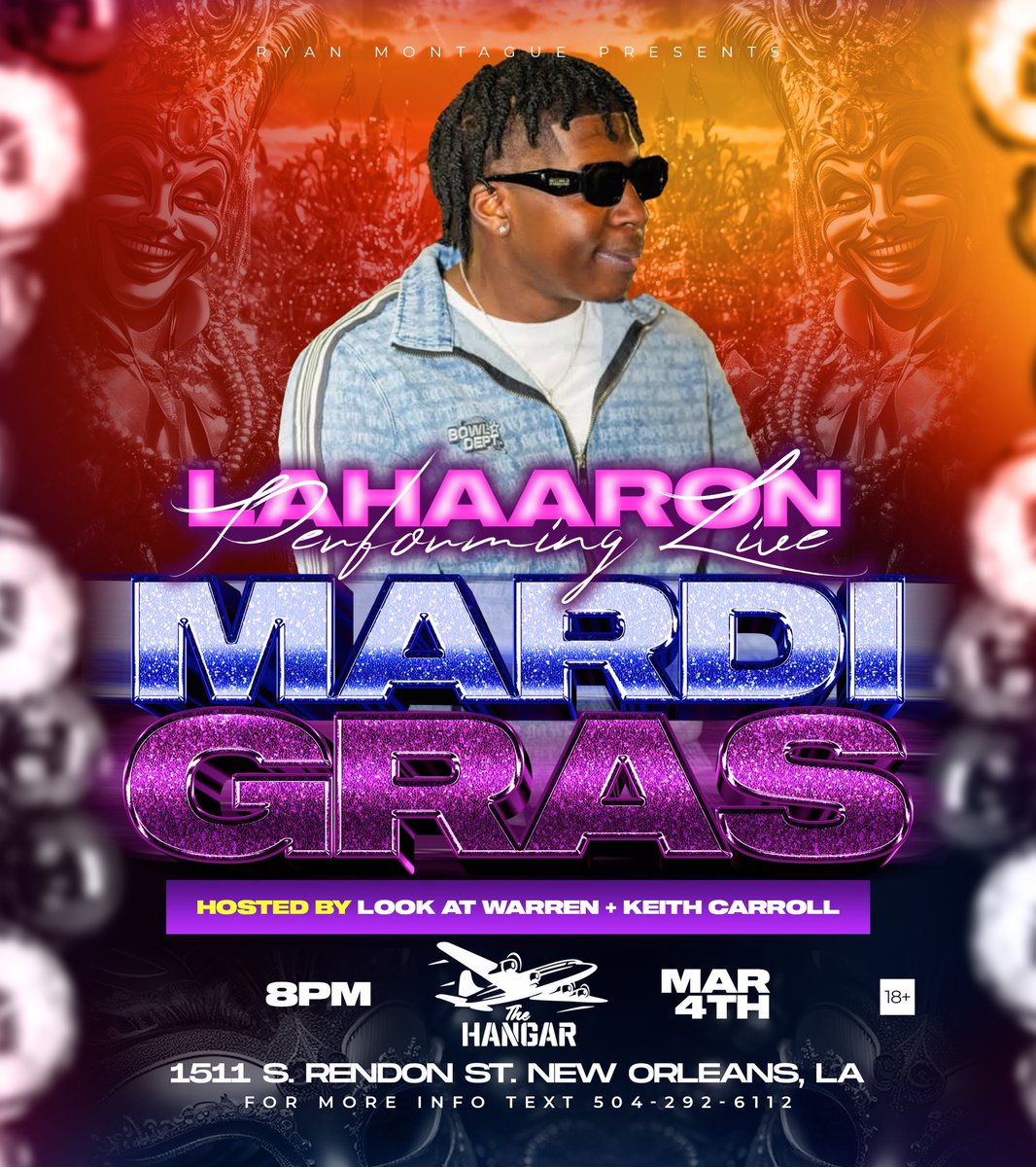 lahaaronn3's tweet image. POP OUT FOR THE GIG 🐉
MARDI GRAS NIGHT COME FWM!